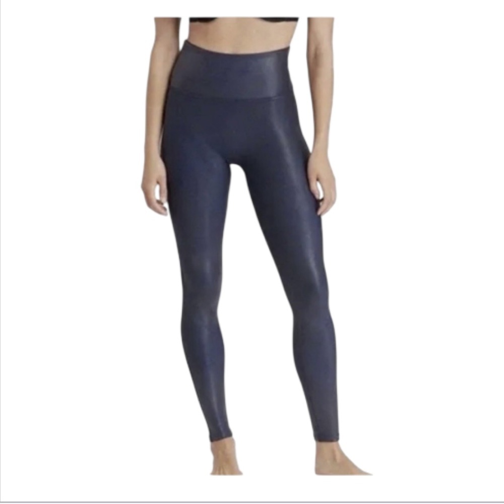 SPANX Leggings Blue Faux Leather Shapewear Pants Size S